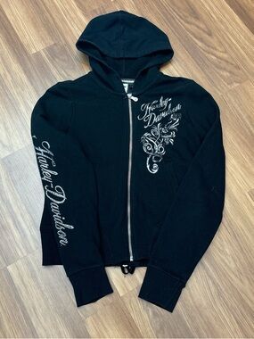 Harley-Davidson Black Hoodie with Silver Script Accents